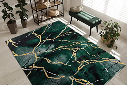 rugsx Exklusiv Emerald Teppich Glamour – Stilvoll, Marmor-Design Flaschengrün/Gold 160x220 cm Modern Teppich für Wohnzimmer von rugsx