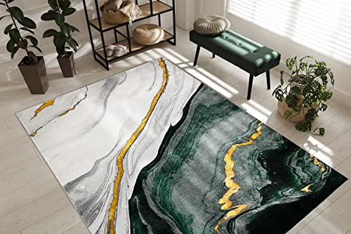 rugsx Exklusiv Emerald Teppich Glamour – Stilvoll, Marmor-Design Flaschengrün/Gold 180x270 cm Modern Teppich für Wohnzimmer von rugsx