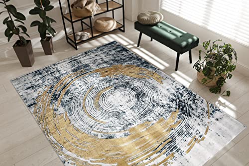 rugsx Exklusiv Emerald Teppich Glamour – Stilvoll, Abstraktionr-Design Blau/Gold 140x190 cm Modern Teppich für Wohnzimmer von rugsx