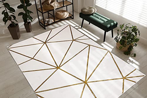rugsx Exklusiv Emerald Teppich Glamour – Stilvoll, Geometrisch Creme/Gold 160x220 cm Modern Teppich für Wohnzimmer von rugsx