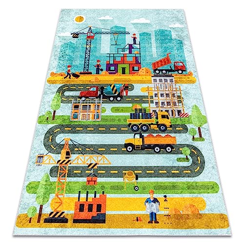 Kinderteppich JUNIOR 52105.801 Baustelle, Straßen, für Kinder, Anti-Rutsch - blau 160x220 cm von rugsx