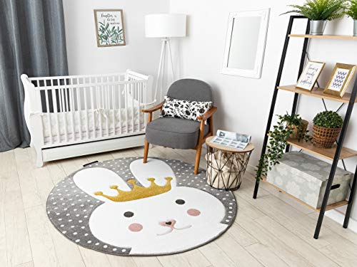 rugsx Kinderteppich Petit für Babyzimmer, Spielteppiche, Kinderzimmer, HASE grau Kreis 140 cm von rugsx