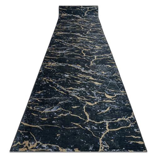 rugsx Läufer Antirutsch Lotus Galactic 9523 Marmor schwarz/Gold ZUM WASCHEN 120cm 120x660 cm schwarz von rugsx