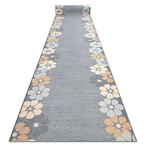 rugsx Modernen Preiswert Antirutsch Läufer MARGARETKA Blumen Margaretenblüte für Küche, Flur, Halle, solide, grau 67x270 cm von rugsx