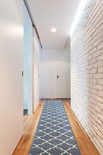 rugsx Modernen Preiswert Antirutsch Läufer Trellis Teppich für Küche, Flur, Wohnzimmer, dauerhaft, grau 100x230 cm von rugsx