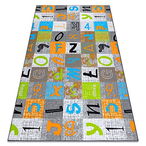 rugsx Teppich Jumpy Kinderteppich für Babyzimmer, Spielteppiche, Kinderzimmer, grau/orange/blau 100x300 cm von rugsx