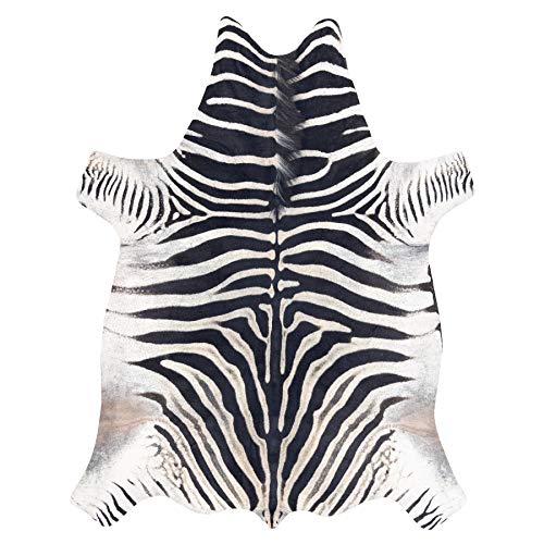 rugsx Teppich künstliches Rindsleder, Zebra, weiß schwarz Leder 155x195 cm von rugsx
