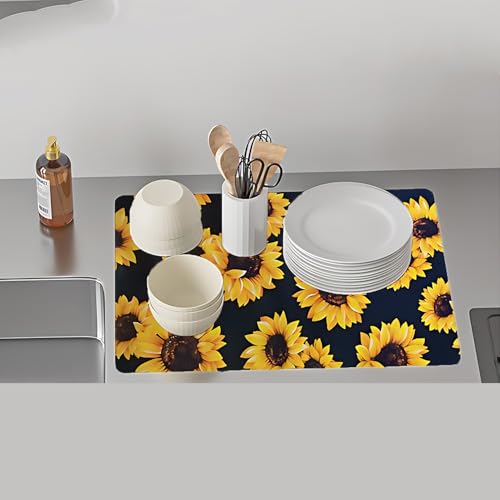 Ruhuayoupin Abtropfmatte, faltbar, für Theke, saugfähig, Küchenzubehör, Mehrzweck-Haushaltsutensilien, leicht zu reinigen, 40,6 x 45,7 cm (6 Sonnenblumen) von ruhuayoupin