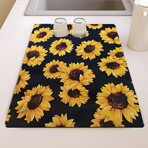 Ruhuayoupin Abtropfmatte, faltbar, für Theke, saugfähig, Küchenzubehör, Mehrzweck-Haushaltsutensilien, leicht zu reinigen, 40,6 x 50,8 cm (Sonnenblume) von ruhuayoupin