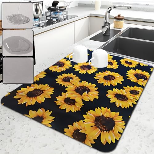 Ruhuayoupin Abtropfmatte, faltbar, für Theke, saugfähiges Abtropfgestell, Küchenzubehör, leicht zu reinigen, Abtropfgestell, 40,6 x 50,8 cm (keine Sonnenblume) von ruhuayoupin