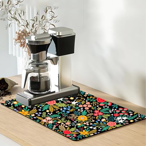 Ruhuayoupin Abtropfmatte, faltbare Küchenmatte, saugfähig, Mehrzweck-Abtropfmatte für Küchentheke, leicht zu reinigen, 40,6 x 61 cm (vier Blumen) von ruhuayoupin