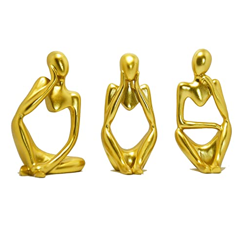 ruichrng Die Statue des Denkers Set mit 3 Skulpturen, Statue, Ornamente Kunst, Handskulptur-Set, abstraktes Kunstharz, Statue für die Dekoration des Desktops zu Hause, Büro (Gold) von ruichrng