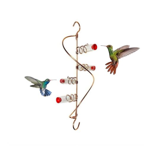 rujjftsy Fenster Kolibri Futterspender Saugnäpfe Kupferdraht Vögel Kolibri Wasserspender Kupfer Kolibri Futterspender mit Glasflaschen Kolibri Futterspender für Draußen Fenster von rujjftsy
