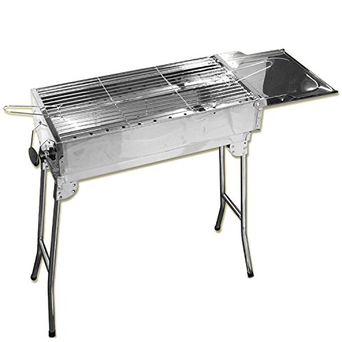 Edelstahl Mangal (LBH 61x30x76 cm), Multifunktional Holzkohlegrill Schaschlikgrill BBQ von rukauf