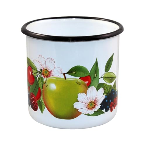 rukauf Emaille Tasse Becher 1 Liter ca 12cm Durchmesser Erdbeeren/Retro Nostalgie Geschirr von rukauf