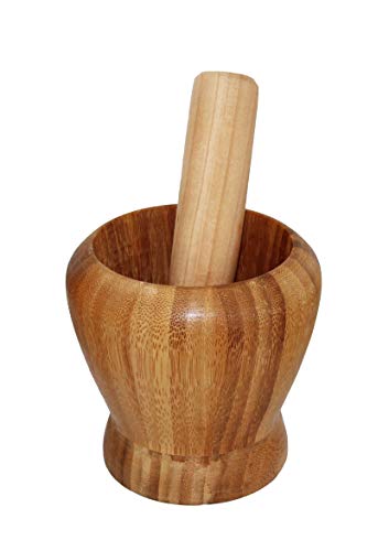 rukauf Mörser und Stößel aus Bambus-Holz, Zerkleinerer für Gewürze Kräuter usw. 10cm von rukauf