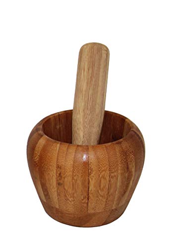 rukauf Mörser und Stößel aus Bambus-Holz, Zerkleinerer für Gewürze Kräuter usw. 8cm von rukauf