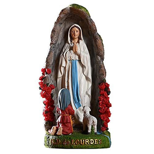 runnerequipment Gartenstatue – katholisches Geschenk Jungfrau Maria Statue – Unsere Frau von Lourdes mit St. Bernadette und Lamm Figur – Harzornamente Dekor religiöse Figur für Dekoration Weihnachten von runnerequipment