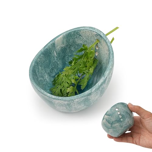 Keramik Kräuterabstreifer - Pottery Herb Stripper Bowl mit 4 Löchern, Handgefertigte Kräuterbeizwerkzeug zum Entfernen Blättern, Multifunktionales Keramik Kräuterstreifen für Grünkohl und Chard von runpeak