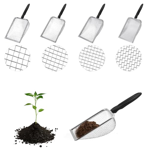Siebenschaufel Aus Edelstahl - Robust Und Langlebig Katzenklo Schaufel Metall, Effiziente Reinigung Katzenklo Schaufel, Komfortables Griffdesign, Genaue Filterung Gartensieb Erde, Einfache Reinigung von runpeak