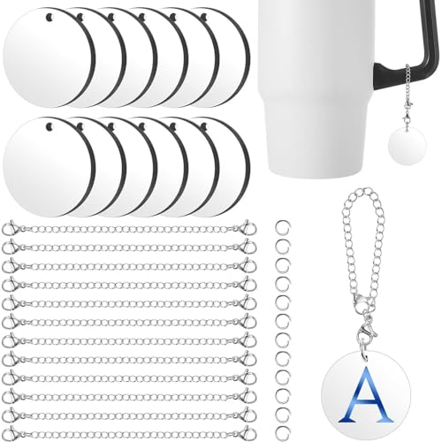 runrayay 12 Sets Sublimation Charm Accessories for Cup Name ID Charm Personalized for Tumbler Cup, MDF Single Side Name Plate Blanks Bulk with Chains, Sliver von runrayay
