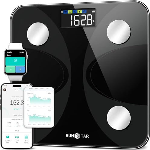RunSTAR Körperfettwaage, Personenwaage Digitale mit großem Display, Analysator für 13 essentielle Körperwerte, mit App-Synchronisierung von runstar