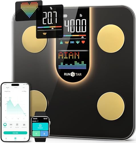 RunSTAR Körperfettwaage, Digitale Personenwaage mit 8-in-1-VA-Display für Körpergewicht, Herzfrequenz, BMI, Körperfett und Analyse von 22 Körperparametern, mit App-Synchronisierung RunSTAR Körperfettwaage, Digitale Personenwaage mit 8-in-1-VA-Display für Körpergewicht, Herzfrequenz, BMI, Körperfett und Analyse von 22 Körperparametern, mit App-Synchronisierung von runstar