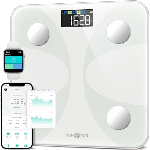 RunSTAR Körperfettwaage, Personenwaage Digitale mit großem Display, Analysator für 13 essentielle Körperwerte, mit App-Synchronisierung - Weiß von runstar