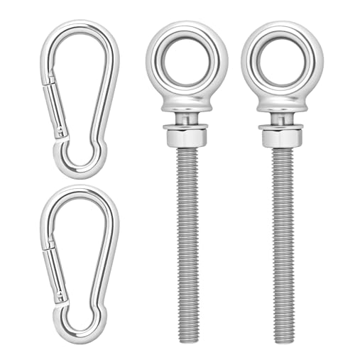 2 Set Augbolzen Ringschraube M8 x 80mm, Augenschrauben M8, Edelstahl Ösenschrauben Augenbolzen mit Gewinde, Ringschrauben Lang für Befestigens Aufhängung, mit 2 Karabinerhaken 2 Set Augbolzen Ringschraube M8 x 80mm, Augenschrauben M8, Edelstahl Ösenschrauben Augenbolzen mit Gewinde, Ringschrauben Lang für Befestigens Aufhängung, mit 2 Karabinerhaken von runxsam