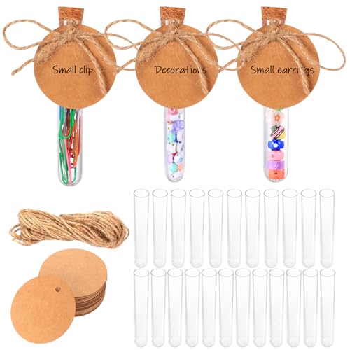 36 Stück Reagenzglas mit Korken, Transparent Reagenzgläser mit Korken, Reagenzgläser Kunststoff Reagenzglas für Labor Bonbons DIY Heim Hochzeit Partydekoration,mit 36 Kraftpapieretiketten & Hanfseil von runxsam