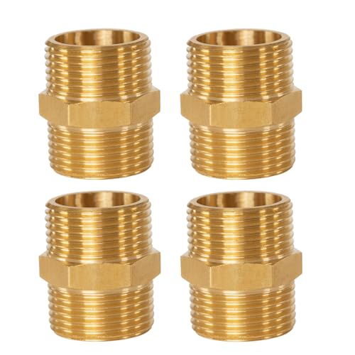 4 STK Doppelnippel 3/4 Zoll Messing Außengewinde(Ø 25mm), 3/4 Zoll Doppelnippel mit Sechskant, Verbindungsstück Verbinder AG Messing Gewindefittings für Heizung Trinkwasseranlage geeignet Sanitär von runxsam