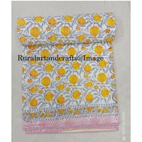 Handgemachte Baumwoll-Wende-Decke Gelber Granatapfel-Druck-König von ruralartandcrafts