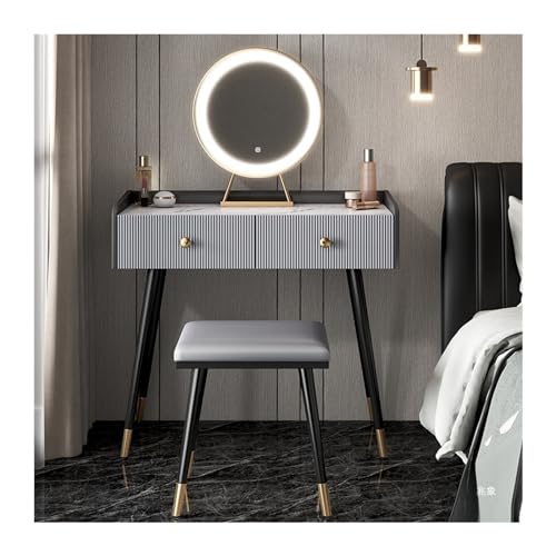 Schminktisch Schminktisch Kleiner Schminktisch, Schminktisch mit moderner Marmor-Imitation Tischplatte und HD-Spiegel Schminktisch Set Kosmetiktisch (Color : Grijs , Size : L 100 von ruyi-1986