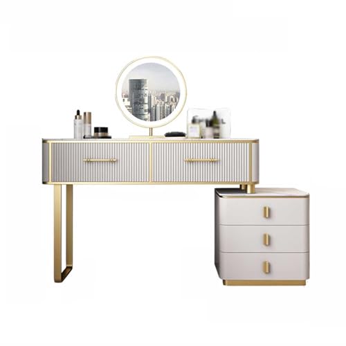 Schminktisch Schminktisch Moderner Weißer Schminktisch mit Spiegel und 2 geräumigen Schubladen Schminktisch mit Metallbeinen Schminktisch Kosmetiktisch (Color : White , Size : L 100cm) von ruyi-1986