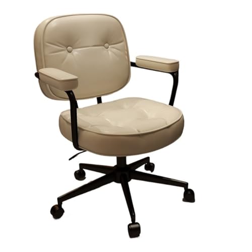 Schreibtischstuhl Bürostuhl Bequemer PU-Leder für zu Hause Zentraler Bürostuhl für die Rückseite des Schlafzimmers Schminkstuhl Hebe- und Drehstuhl Bürostuhl (Weiß) von ruyi-1986