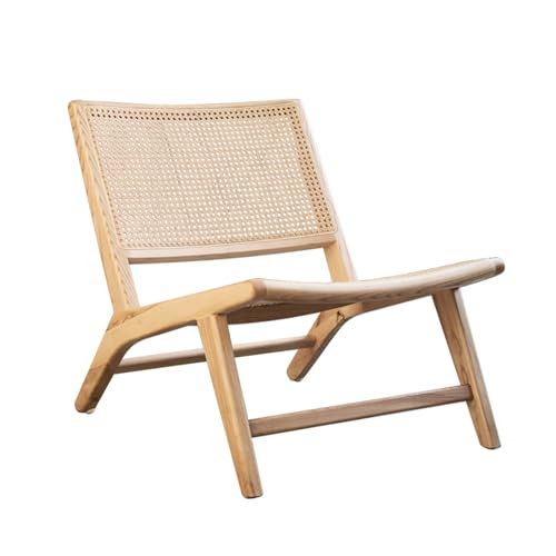 Stuhl Rattan Stil, Stuhl im Rattan-Stil, bequeme Wohnzimmer Stühle aus Holz mit geflochtener Rückenlehne und Sitz, Freizeitstuhl für Schlafzimmer, Terrasse, Balkon Se von ruyi-1986