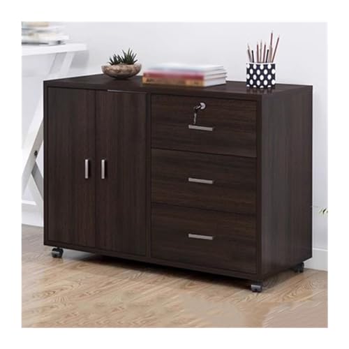 ruyi-1986 Bürokartei Aktenschrank aus Holz, drei Schubladen mit doppelter Tür, abschließbarer Aktenschrank für Büro mit abnehmbaren Rollen, Büromöbel (Bruin) von ruyi-1986