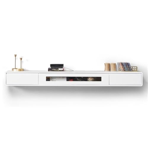 ruyi-1986 Hängender TV-Schrank für unter Fernseher, wandmontierte TV-Konsole, TV-Einheit, moderne Hänge-TV-Einheit aus Massivholz, Unterhaltungszentrum mit Schubladen (Weiß, 220 x 24 x 20 cm) von ruyi-1986