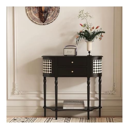 ruyi-1986 Konsolentisch Halbmond für Eingang, schmaler Tisch hinter dem Sofa mit 2 Schubladen für Wohnzimmer, Eingangstisch, Schwarz, für Eingang, Konsole Eingang (klein) von ruyi-1986