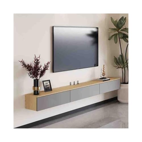 ruyi-1986 Modernes Schwimmendes Entertainment-Center, Wandhalterung mit Schubladen, minimalistischer schwimmender Schrank für unter dem Fernseher (Grijs, 220 x 24 x 20 cm) von ruyi-1986