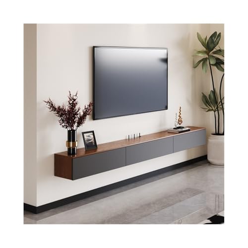 ruyi-1986 Modernes Unterhaltungszentrum für wandmontierte TV-Konsole mit Klapptür, schmaler und hängender TV-Ständer mit 2 Schubladen für Wohnzimmer Schlafzimmer (Grijs, 220 x 24 x 20 cm) von ruyi-1986