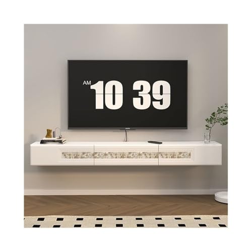ruyi-1986 Wandmontierter TV-Schrank für Wohnzimmer, 70,8 Zoll (70,8 Zoll) TV-Schrank mit Stauraum, Hängender TV-Schrank Weiß Modern mit Muscheldekor von ruyi-1986