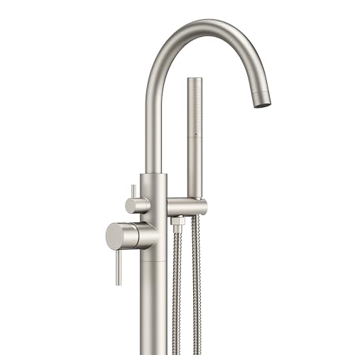 Freistehender Badewannenarmatur, gebürstetes Nickel, Bodenmontage, freistehende Metall-Badewanne, Schwanenhals-Auslauf mit 2 Funktionen, Handbrause von ryuwanku