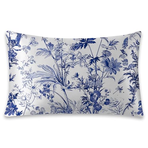 Satin-Kissenbezug, 1 Stück, Vintage-Stil, blaue Wildblumen, seidiger Kissenbezug für Haar und Haut, King-Size, 50,8 x 91,4 cm, weich, kühlend, bedruckte Kissenbezüge mit verstecktem Reißverschluss Satin-Kissenbezug, 1 Stück, Vintage-Stil, blaue Wildblumen, seidiger Kissenbezug für Haar und Haut, King-Size, 50,8 x 91,4 cm, weich, kühlend, bedruckte Kissenbezüge mit verstecktem Reißverschluss von rzzlp