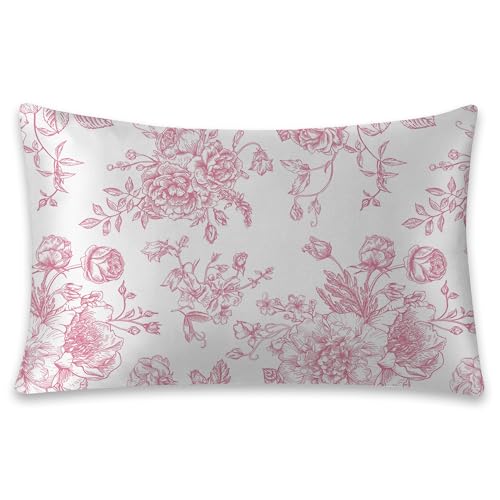 Satin-Kissenbezug, 1 Stück, rosa Blumen Pfingstrosen, seidiger Kissenbezug für Haar und Haut, King-Size, 50,8 x 91,4 cm, weich, kühlend, bedruckte Rosen, florale Kissenbezüge mit verstecktem Satin-Kissenbezug, 1 Stück, rosa Blumen Pfingstrosen, seidiger Kissenbezug für Haar und Haut, King-Size, 50,8 x 91,4 cm, weich, kühlend, bedruckte Rosen, florale Kissenbezüge mit verstecktem von rzzlp