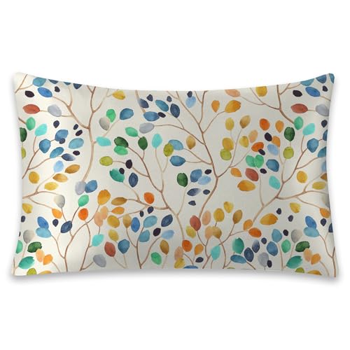 Satin-Kissenbezug, bunte Blätter, Aquarell, seidiger Kissenbezug für Haar und Haut, Queen-Size-Größe, 50,8 x 76,2 cm, weich, kühlend, bedruckt, mit verstecktem Reißverschluss, Geschenke für Damen und Satin-Kissenbezug, bunte Blätter, Aquarell, seidiger Kissenbezug für Haar und Haut, Queen-Size-Größe, 50,8 x 76,2 cm, weich, kühlend, bedruckt, mit verstecktem Reißverschluss, Geschenke für Damen und von rzzlp