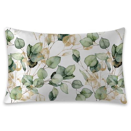 Satin-Kissenbezug in Aquarell-Gold, Eukalyptus-Salbei, Queen-Size-Größe, weiche Kissenbezüge für Haar und Haut, ähnlich wie Seide, Kissenbezüge mit verstecktem Reißverschluss, 50,8 x 76,2 cm, 1 Stück Satin-Kissenbezug in Aquarell-Gold, Eukalyptus-Salbei, Queen-Size-Größe, weiche Kissenbezüge für Haar und Haut, ähnlich wie Seide, Kissenbezüge mit verstecktem Reißverschluss, 50,8 x 76,2 cm, 1 Stück von rzzlp