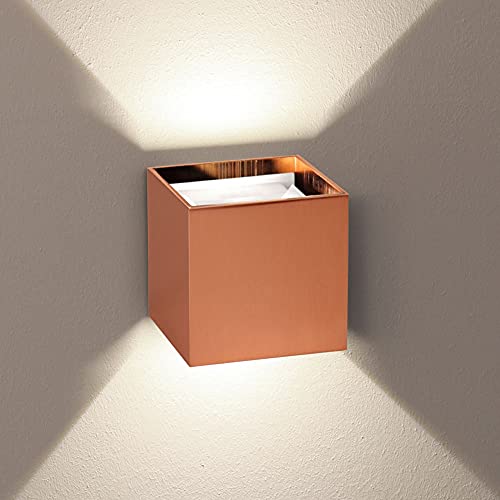 s.luce Ixa LED High Power Wandlampe IP20 Dimmbare Wandleuchte Up und Down Light, Farbe Kupfer, Quadratisch von s`luce