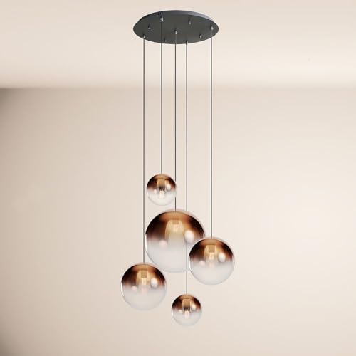 s.luce Orb 5-flammige Galerielampe Modular Galerieleuchte Treppenhausleuchte, Farbe Glas:Kupfer Verlauf, Farbe Aufhängung:Schwarz von s`luce