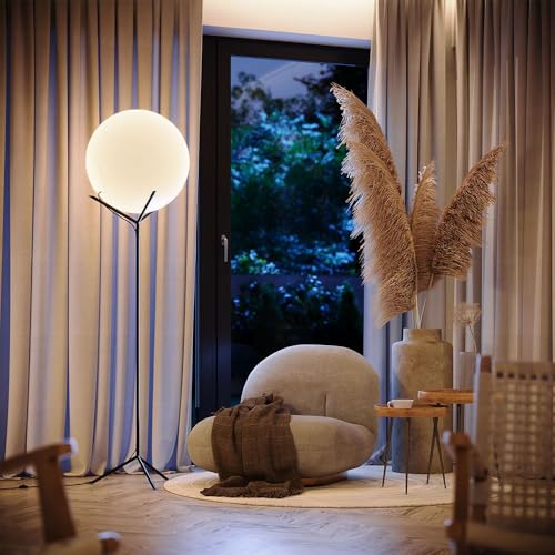 s.luce Stehleuchte Orb Poseidon mit Glaskugel Stehlampe Wohnzimmerlampe, Farbe:Weiß, Größe:Ø 30cm von s`luce